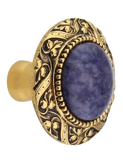 Victorian Cabinet Knob Inset with Blue Sodalite - 1 5/16 inch Diameter in 24K Gold Plate.